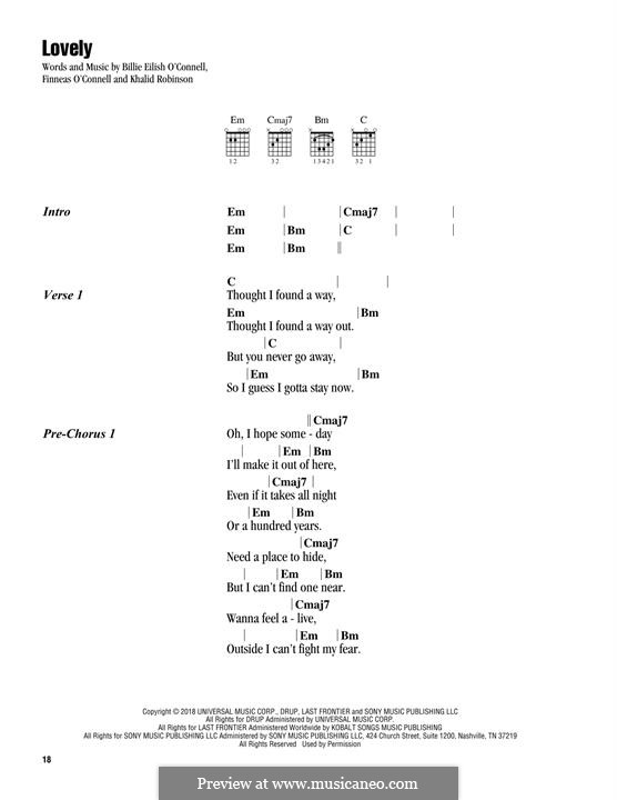 Lovely (from 13 Reasons Why): For lyrics and guitar chords by Finneas O'Connell, Khalid Robinson, Billie Eilish