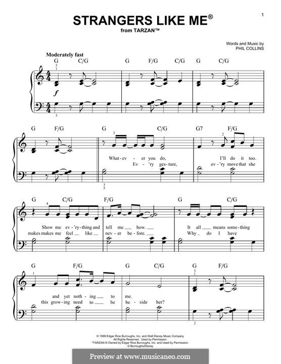 Strangers Like Me (from Tarzan): Для фортепиано by Phil Collins