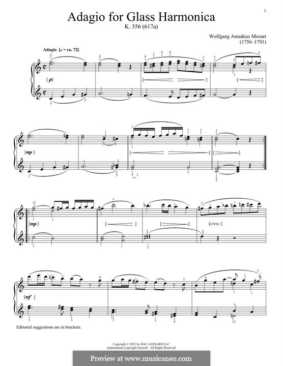 Адажио для стеклянной гармоники до мажор, K.356: Для одного исполнителя by Вольфганг Амадей Моцарт