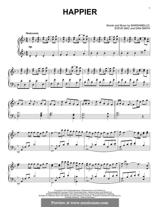 Happier (Marshmello & Bastille): For piano (classical version) by Daniel Smith, Steve Mac, Marshmello