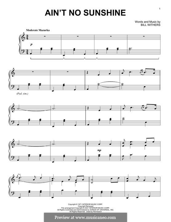 Ain't No Sunshine: For piano (classical version) by Bill Withers