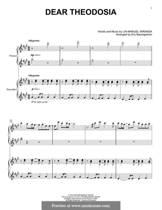 Dear Theodosia (from Hamilton): Для фортепиано в 4 руки by Lin-Manuel Miranda