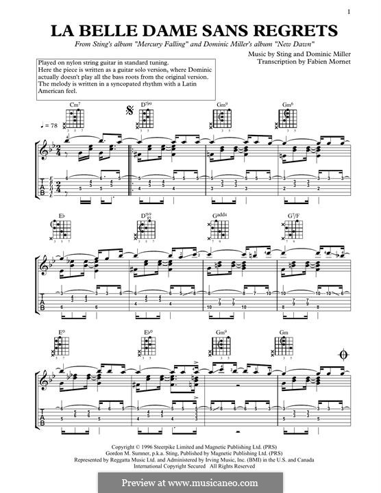 La Belle Dame Sans Regrets: Для гитары by Dominic Miller