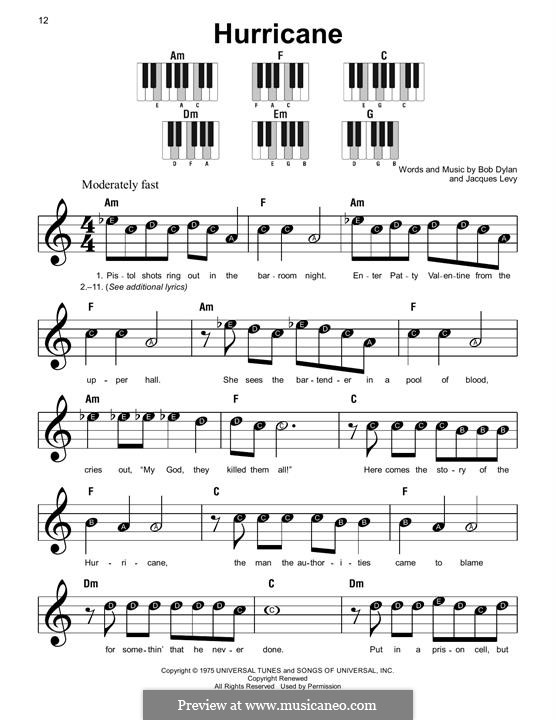 Hurricane: Для фортепиано (легкий уровень) by Bob Dylan