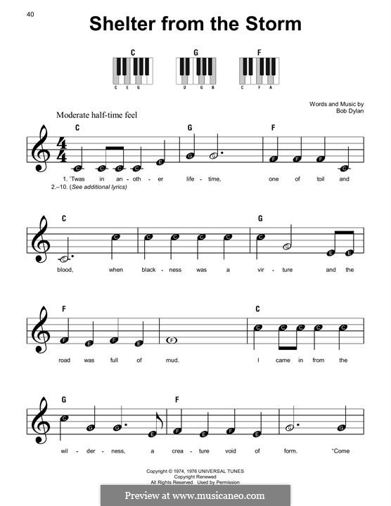 Shelter from the Storm: Для фортепиано (легкий уровень) by Bob Dylan
