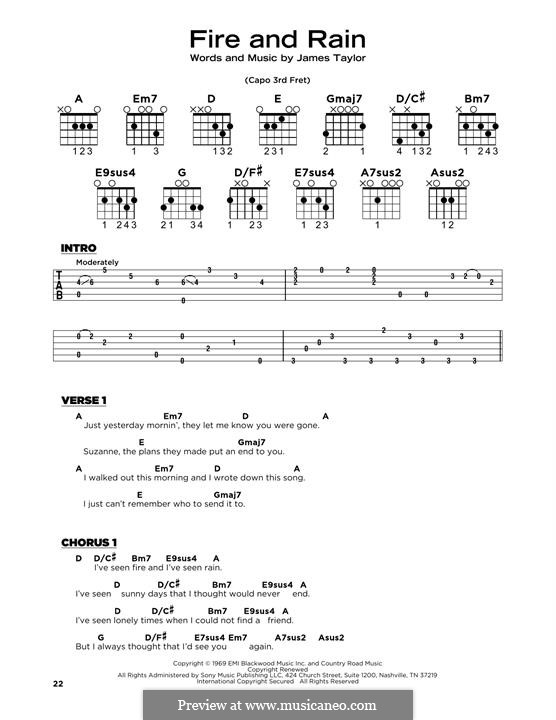 Fire and Rain: Lyrics and guitar chords by James Taylor