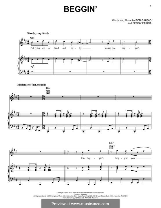 Beggin' (Maneskin): Для голоса и фортепиано (или гитары) by Bob Gaudio, Peggy Farina