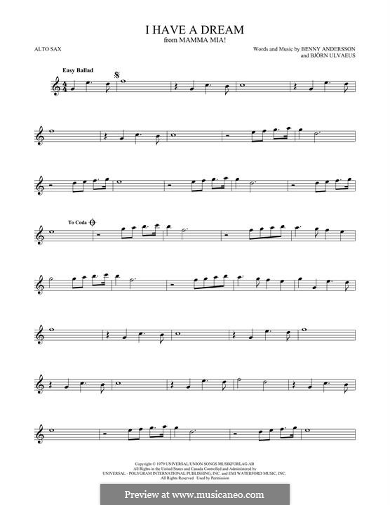 I Have a Dream (ABBA): Для альтового саксофона by Benny Andersson, Björn Ulvaeus