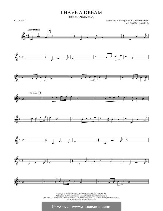 I Have a Dream (ABBA): Для кларнета by Benny Andersson, Björn Ulvaeus