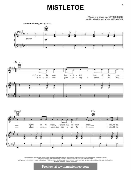 Mistletoe: Для голоса и фортепиано (или гитары) by Adam Messinger, Justin Bieber, Nasri Atweh