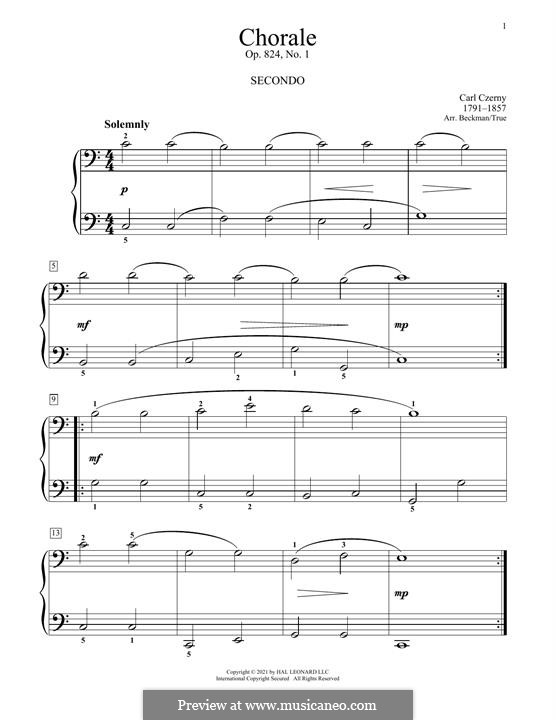 Practical Method for Playing in Correct Time for Piano Four Hands, Op.824: No.1 Chorale by Карл Черни