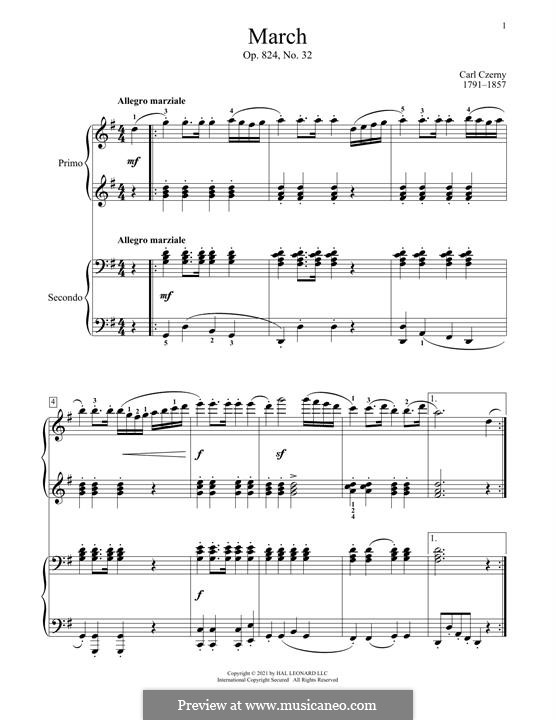 Practical Method for Playing in Correct Time for Piano Four Hands, Op.824: No.32 March by Карл Черни