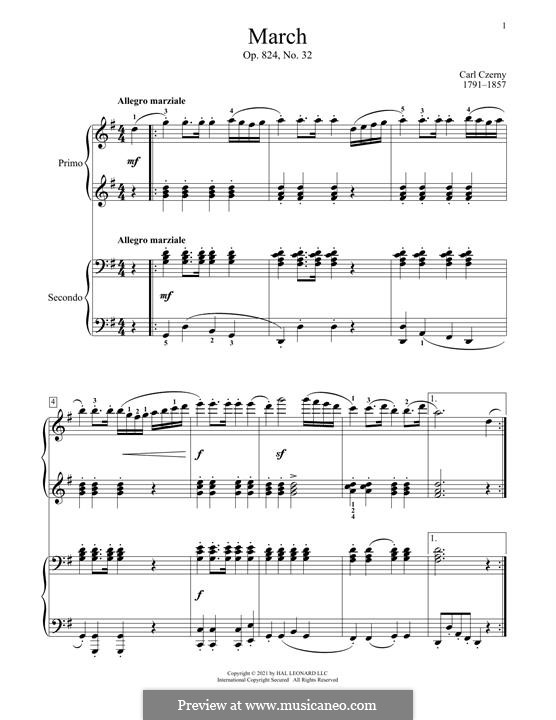 Practical Method for Playing in Correct Time for Piano Four Hands, Op.824: No.32 March by Карл Черни