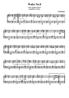 Вальс No.8: Аранжировка для фортепиано (облегченная версия) by Иоганнес Брамс