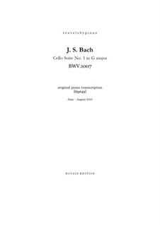 Сюита для виолончели No.1 соль мажор, BWV 1007: Переложение для фортепиано, tbpt49 by Иоганн Себастьян Бах