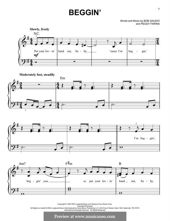 Beggin' (Maneskin): Для фортепиано by Bob Gaudio, Peggy Farina