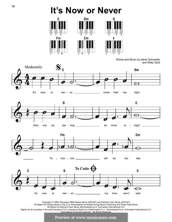 It's Now or Never (Elvis Presley): Для фортепиано (легкий уровень) by Eduardo di Capua, Aaron Schroeder, Wally Gold