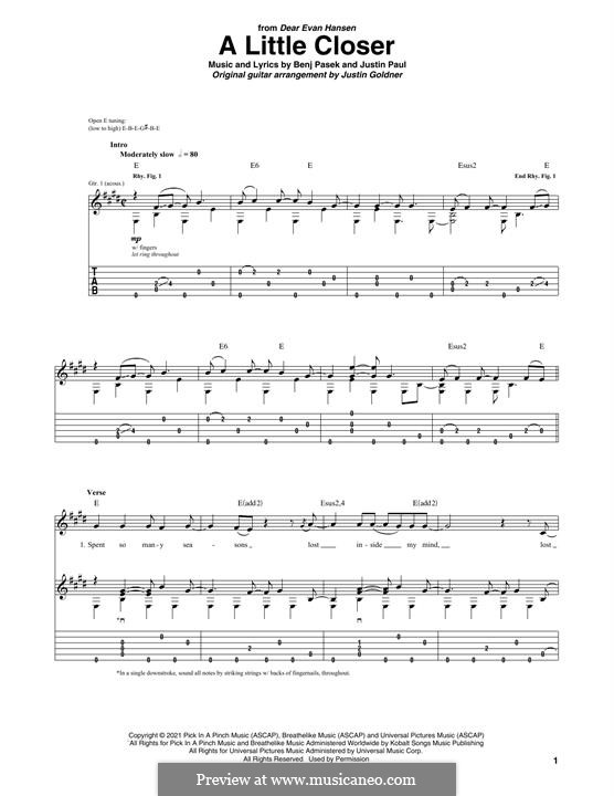A Little Closer (from Dear Evan Hansen): Для гитары by Justin Paul, Benj Pasek
