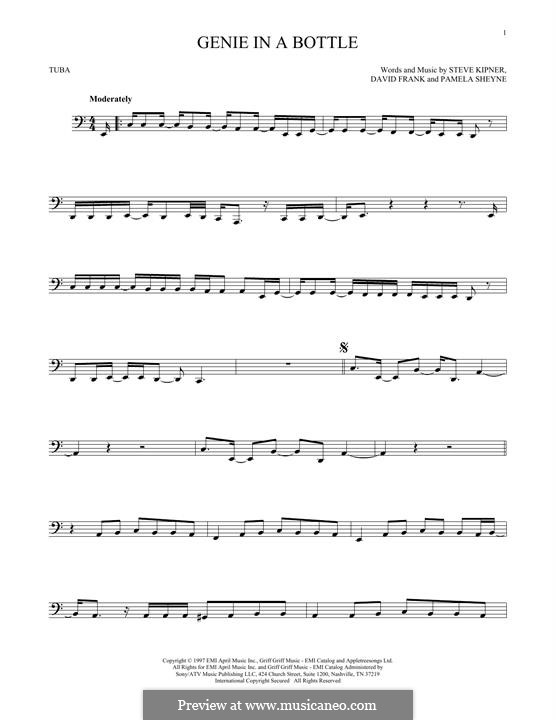 Genie in a Bottle (Christina Aguilera): For tuba by David Frank, Pamela Sheyne, Stephen Alan Kipner