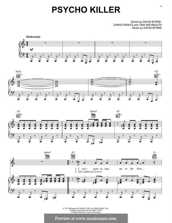Psycho Killer (Talking Heads): Для голоса и фортепиано (или гитары) by Christopher Frantz, David Byrne, Tina Weymouth
