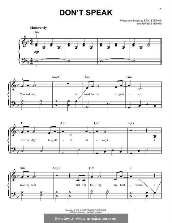 Don't Speak (No Doubt): Для фортепиано by Eric Stefani, Gwen Stefani