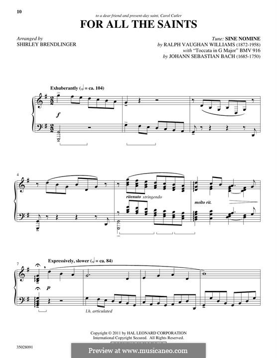 For All The Saints (with 'Toccata in G Major'): For All The Saints (with 'Toccata in G Major') by Иоганн Себастьян Бах, Ральф Воан Уильямс