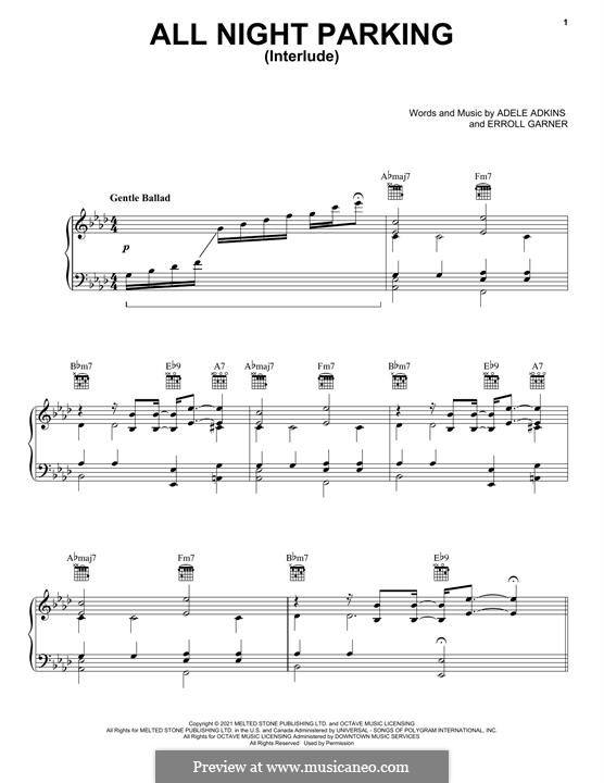 All Night Parking (Interlude) Adele: Для голоса и фортепиано (или гитары) by Erroll Garner