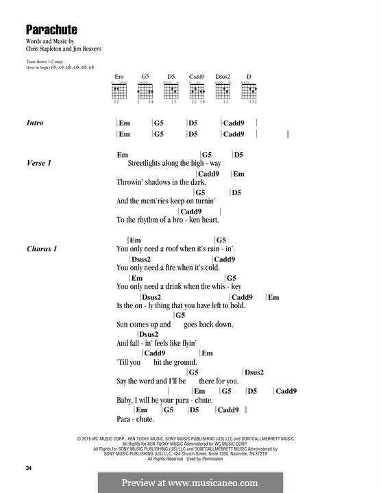 Parachute: Lyrics and guitar chords by Chris Stapleton, Jim Beavers