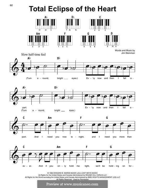 Total Eclipse of the Heart (Bonnie Tyler): Для фортепиано (легкий уровень) by Jim Steinman