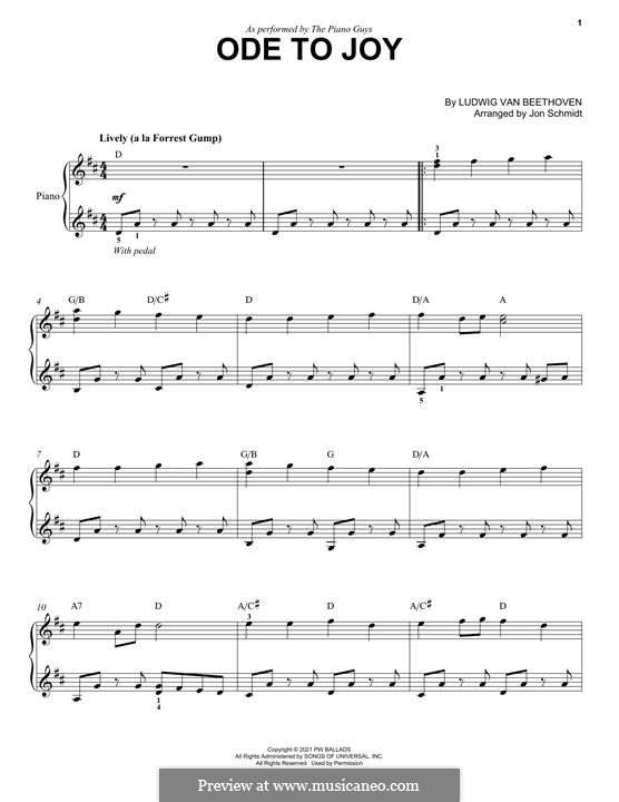 Ода к радости, для фортепиано: For a single performer (The Piano Guys) by Людвиг ван Бетховен
