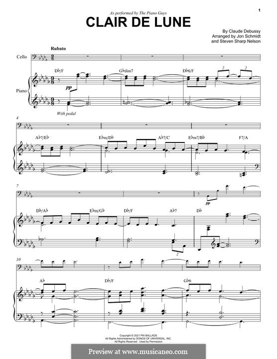 No.3 Лунный свет: For cello and piano (The Piano Guys) by Клод Дебюсси