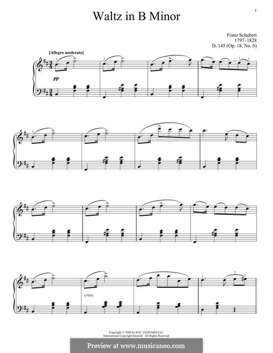 Двенадцать вальсов, семнадцать лендлеров и девять экосезов, D.145 Op.18: Waltz No.6 by Франц Шуберт