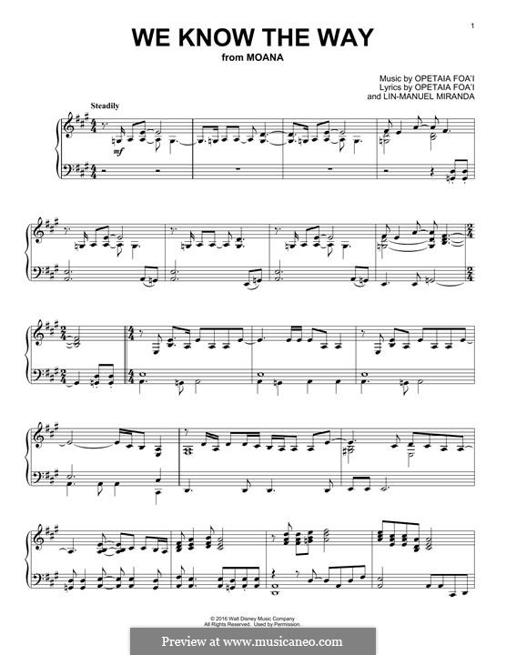 We Know The Way (from Moana): Для фортепиано by Lin-Manuel Miranda, Mark Mancina, Opetaia Foa'i