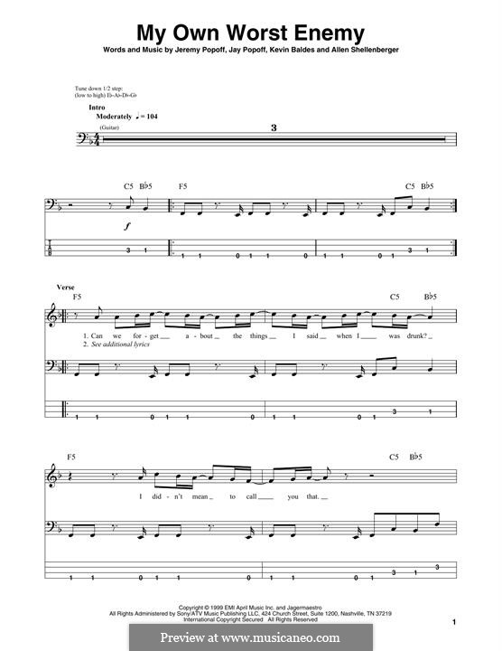 My Own Worst Enemy (Lit): Для бас-гитары by Allen Shellenberger, Jay Popoff, Jeremy Popoff