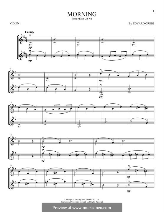 Сюита No.1. Утро, Op.46 No.1: Для двух скрипок by Эдвард Григ