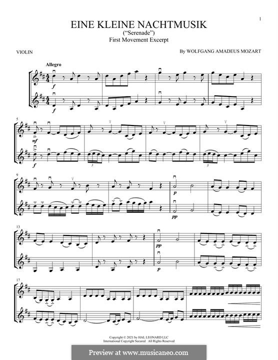 Аллегро: Excerpt, for two violins by Вольфганг Амадей Моцарт