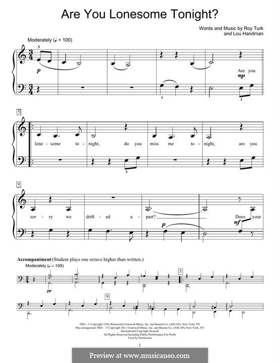 Are You Lonesome Tonight? (Elvis Presley): Для фортепиано by Lou Handman, Roy Turk