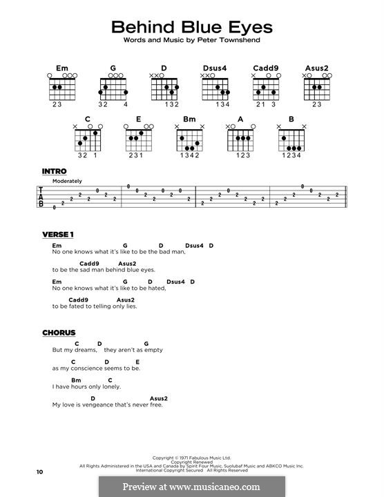 Behind Blue Eyes (Limp Bizkit): Lyrics and guitar chords by Peter Townshend