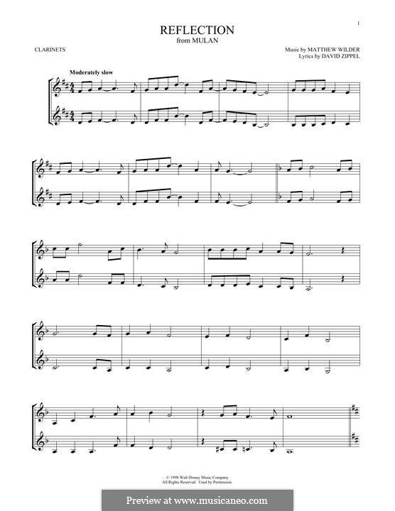 Reflection (from Disney's Mulan): Для двух кларнетов by Matthew Wilder