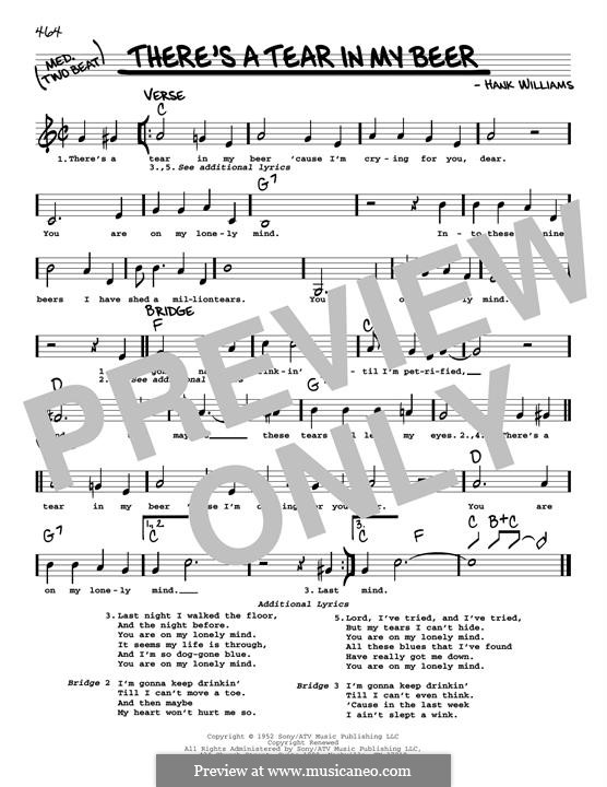 There's a Tear in My Beer: Мелодия by Hank Williams