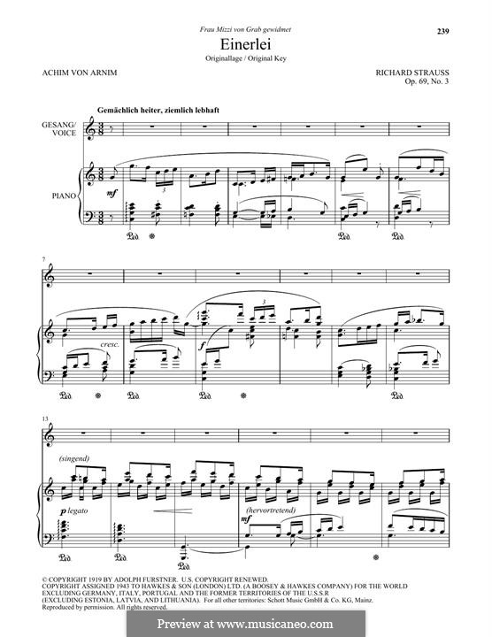 Маленькие песни, Op.69: No.3 Einerlei (High Voice) by Рихард Штраус