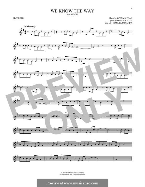 We Know The Way (from Moana): Для блокфлейты by Lin-Manuel Miranda, Mark Mancina, Opetaia Foa'i