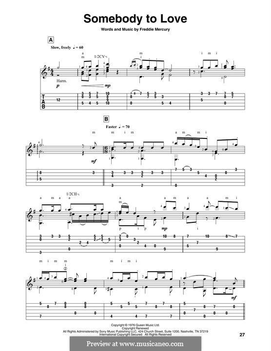 Somebody to Love (Queen): Гитарная табулатура by Freddie Mercury