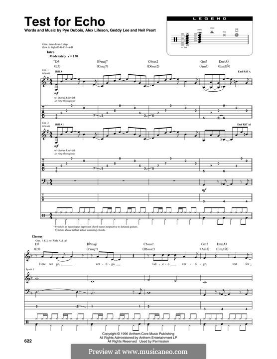 Test for Echo (Rush): Transcribed Score by Alex Lifeson, Geddy Lee, Neil Peart, Pye Dubois