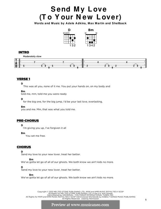 Send My Love (To Your New Lover): Lyrics and guitar chords by Shellback, Adele, Max Martin