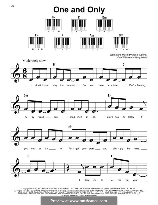 One and Only: Для фортепиано (легкий уровень) by Adele, Daniel Wilson, Greg Wells