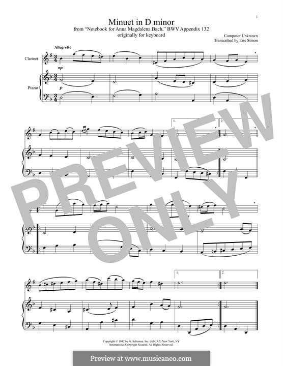 No.36 Менуэт ре минор, BWV Anh.132: Для кларнета и фортепиано by Иоганн Себастьян Бах