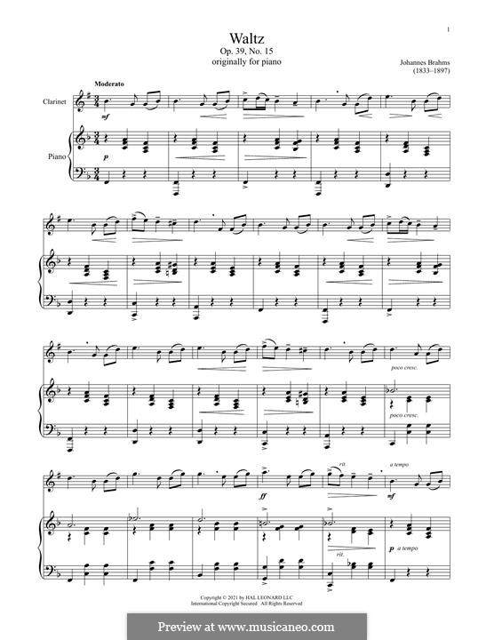 Вальс No.15: Для кларнета и фортепиано by Иоганнес Брамс
