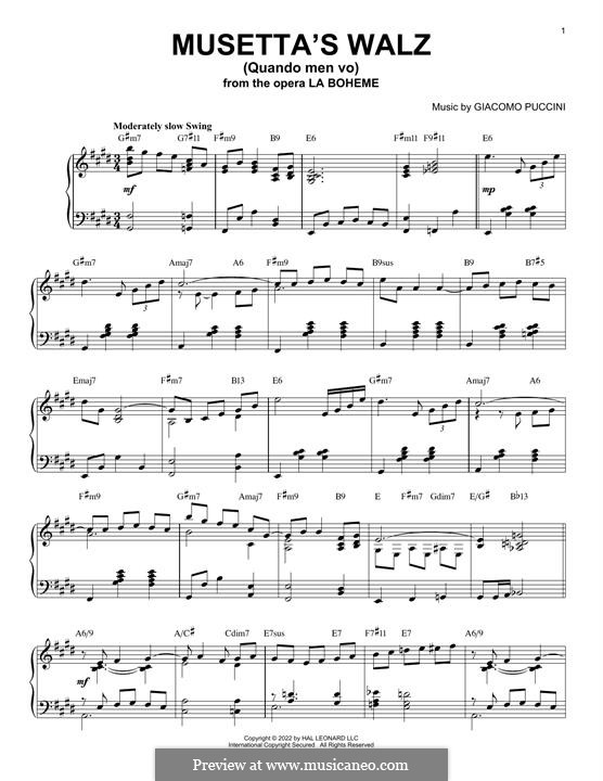Quando men vo (Musetta's Waltz): Для фортепиано by Джакомо Пуччини