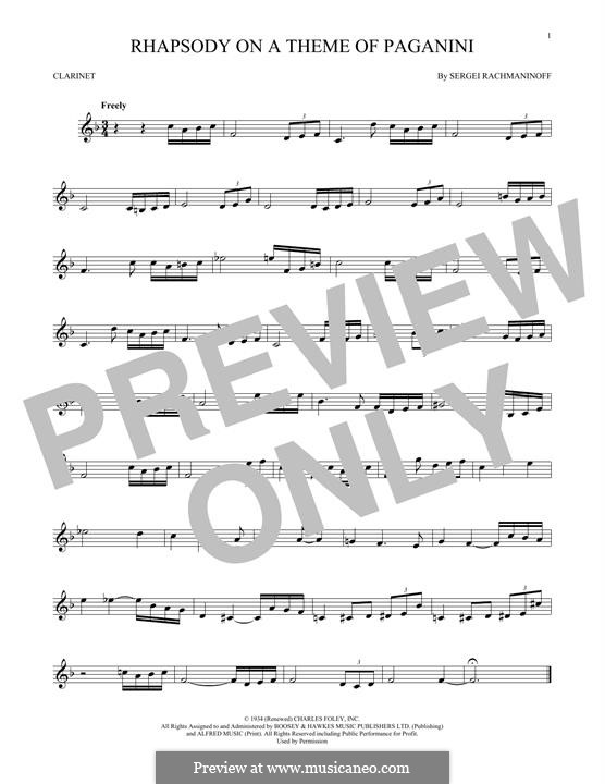 Рапсодия на тему Паганини, Op.43: For clarinet (fragment) by Сергей Рахманинов